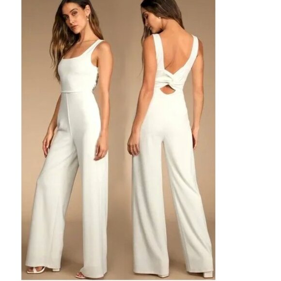 Lulus Pants - Lulus Positive Twist White Sleeveless Twist-Back Wide-Leg Jumpsuit Small NWOT